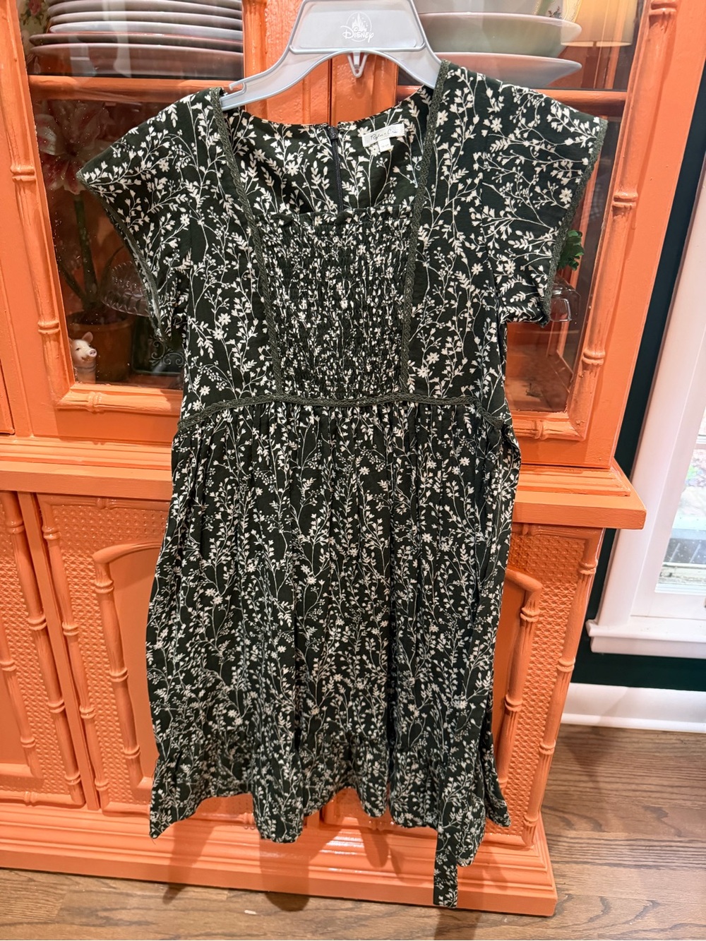 Rylee + Cru Dark Green Floral Smocked Dress